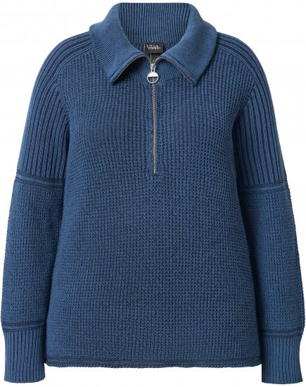 Ulla Popken Two-Tone Mixed Knit Troyer Collar Sweater Navy - Megztiniai ir džemperiai - 
