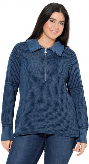 Ulla Popken Two-Tone Mixed Knit Troyer Collar Sweater Navy - Megztiniai ir džemperiai - 