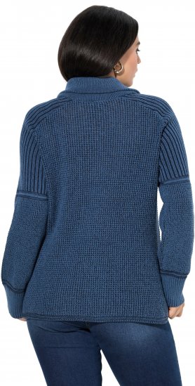Ulla Popken Two-Tone Mixed Knit Troyer Collar Sweater Navy - Megztiniai ir džemperiai - 