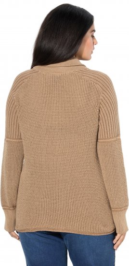 Ulla Popken Two-Tone Mixed Knit Troyer Collar Sweater Caramel - Megztiniai ir džemperiai - 