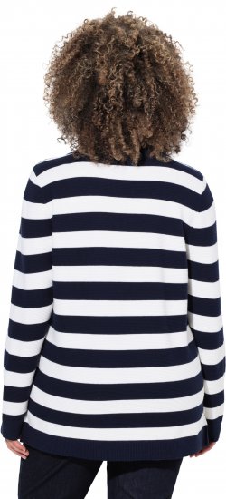 Ulla Popken Striped Polo Collar Long Sleeve Sweater Navy - Megztiniai ir džemperiai - 