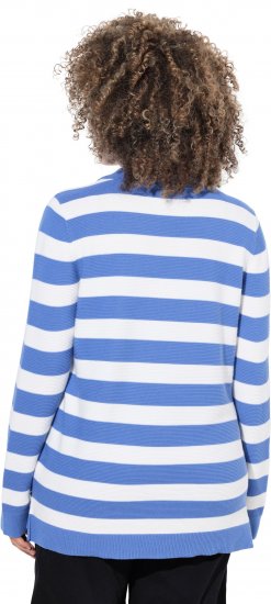 Ulla Popken Striped Polo Collar Long Sleeve Sweater Aegean Blue - Megztiniai ir džemperiai - 