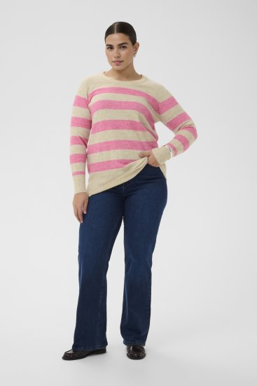 Kaffe Curve Niela Dryžuotas megztinis Plunksnų pilka/Rožinė melanžinė - Megztiniai ir megzti drabužiai - 