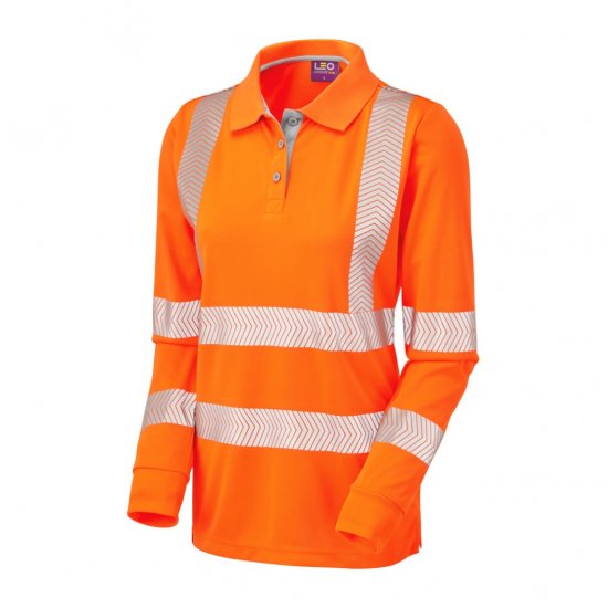 Leo Pollyfield EcoViz Performance+ Women's Sleeved Polo Shirt Orange - Darbo drabužiai - 