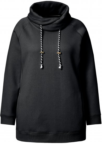Ulla Popken Drawstring Collar Long Sleeve Sweatshirt Black - Megztiniai ir džemperiai - 