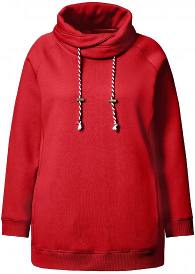 Ulla Popken Drawstring Collar Long Sleeve Sweatshirt Salsa Red - Megztiniai ir džemperiai - 