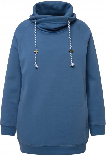 Ulla Popken Drawstring Collar Long Sleeve Sweatshirt Blue Denim - Megztiniai ir džemperiai - 