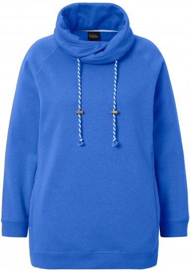 Ulla Popken Drawstring Collar Long Sleeve Sweatshirt Peacock Blue - Ulla Popken - 