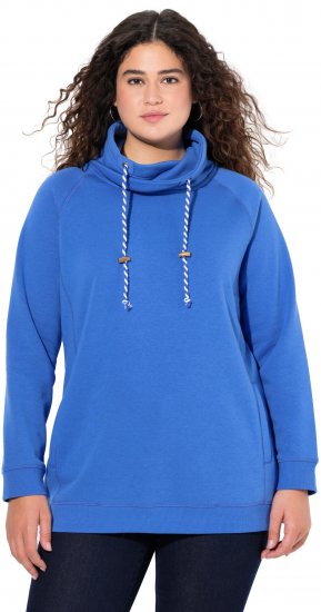 Ulla Popken Drawstring Collar Long Sleeve Sweatshirt Peacock Blue - Ulla Popken - 