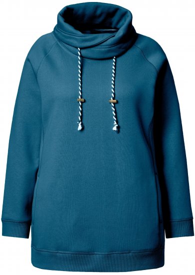 Ulla Popken Drawstring Collar Long Sleeve Sweatshirt Cerulean - Megztiniai ir džemperiai - 