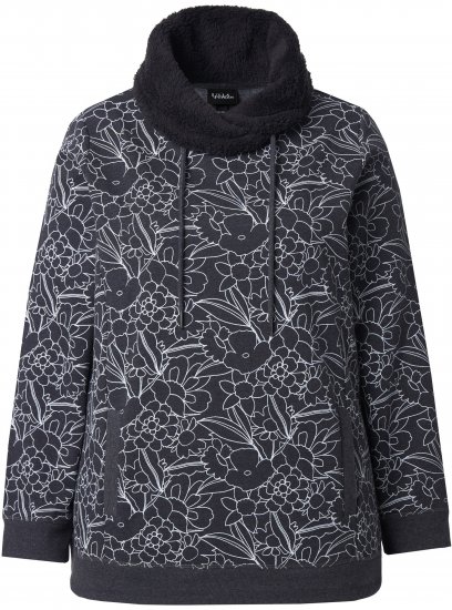 Ulla Popken Teddy Collar Printed Sweatshirt Black - Megztiniai ir džemperiai - 
