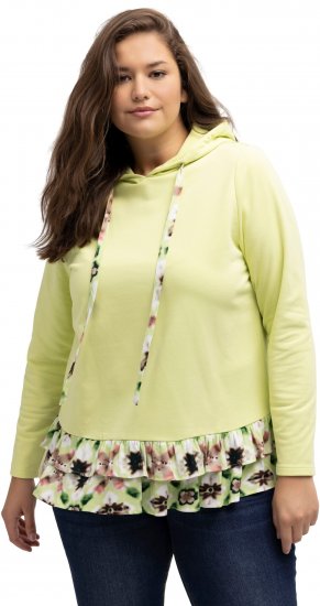 Ulla Popken Ruffle Hem A-line Fit Hooded Sweatshirt Lime Green - Megztiniai ir džemperiai - 