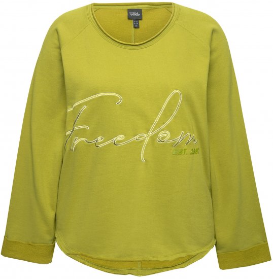 Ulla Popken Embroidered Freedom Rolled Edge Sweatshirt Avocado Green - Megztiniai ir džemperiai - 