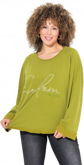 Ulla Popken Embroidered Freedom Rolled Edge Sweatshirt Avocado Green - Megztiniai ir džemperiai - 