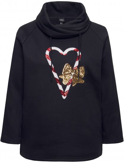 Ulla Popken Sparkling Candy Cane Graphic Sweatshirt Black - Megztiniai ir džemperiai - 
