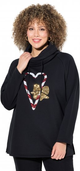 Ulla Popken Sparkling Candy Cane Graphic Sweatshirt Black - Megztiniai ir džemperiai - 