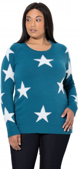 Ulla Popken Glitter Stars Soft Knit Sweater Petrol - Megztiniai ir džemperiai - 