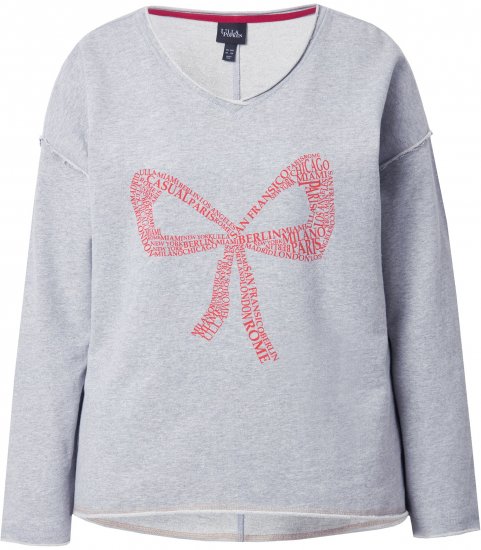 Ulla Popken Bow City Lettering Sweatshirt Light Grey Melange - Megztiniai ir džemperiai - 