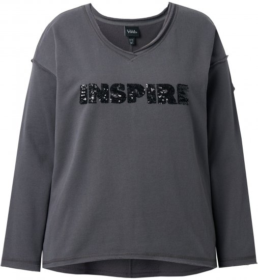 Ulla Popken Inspire Lettering V-Neck Sweatshirt Graphite Grey - Megztiniai ir džemperiai - 
