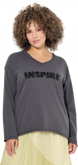 Ulla Popken Inspire Lettering V-Neck Sweatshirt Graphite Grey - Megztiniai ir džemperiai - 