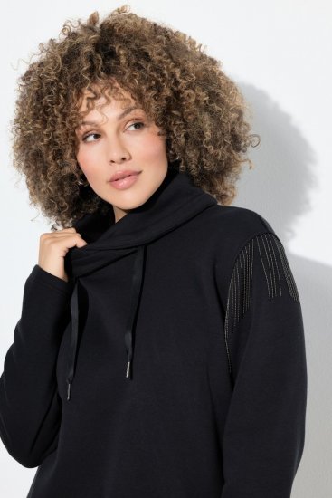 Ulla Popken Chain Fringe Smooth Fleece Sweatshirt Black - Megztiniai ir džemperiai - Jaukūs džemperiai ir megztiniai