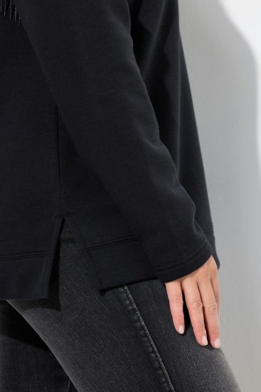 Ulla Popken Chain Fringe Smooth Fleece Sweatshirt Black - Megztiniai ir džemperiai - Jaukūs džemperiai ir megztiniai