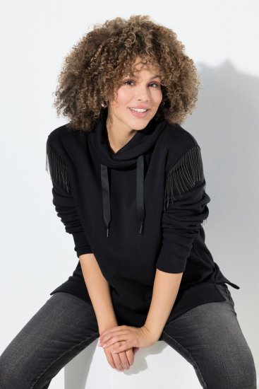 Ulla Popken Chain Fringe Smooth Fleece Sweatshirt Black - Megztiniai ir džemperiai - Jaukūs džemperiai ir megztiniai