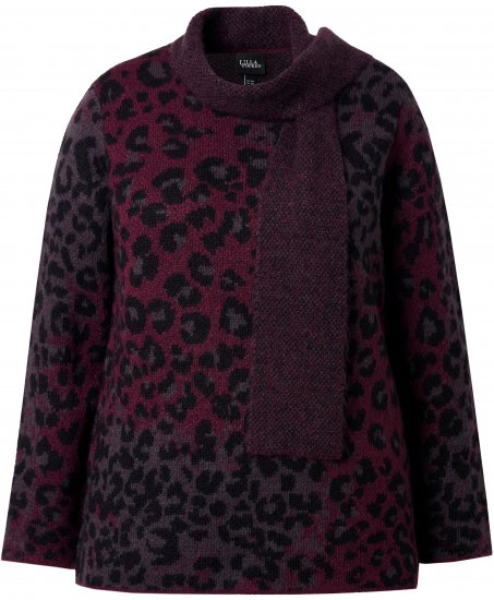 Ulla Popken Leopard Print Scarf Sweater Dark Wine Red - Megztiniai ir džemperiai - 