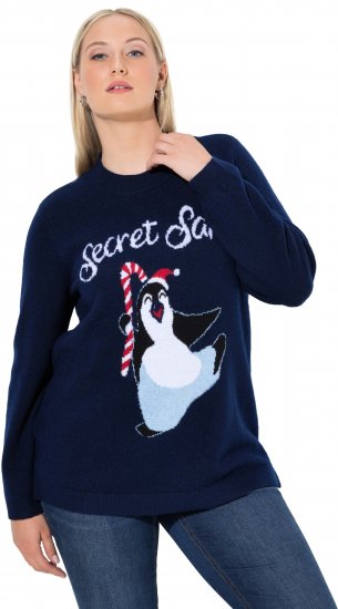 Ulla Popken Christmas Motif Classic Fit Sweater Navy - Megztiniai ir džemperiai - 
