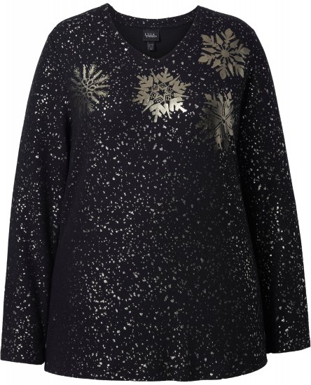 Ulla Popken Metallic Print Extra Soft Christmas Sweatshirt Black - Megztiniai ir džemperiai - 