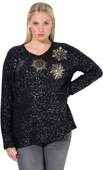 Ulla Popken Metallic Print Extra Soft Christmas Sweatshirt Black - Megztiniai ir džemperiai - 