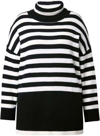 Ulla Popken Striped Stand-Up Collar Sweater Black - Megztiniai ir džemperiai - 