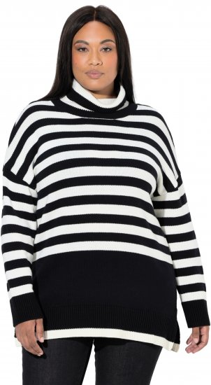Ulla Popken Striped Stand-Up Collar Sweater Black - Megztiniai ir džemperiai - 