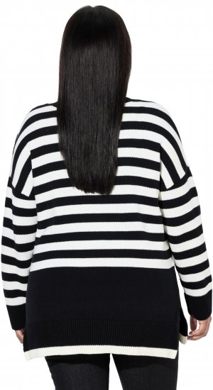 Ulla Popken Striped Stand-Up Collar Sweater Black - Megztiniai ir džemperiai - 