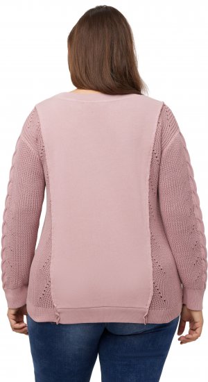 Ulla Popken Mixed Knit Patch Look Sweatshirt Old Pink - Megztiniai ir džemperiai - 