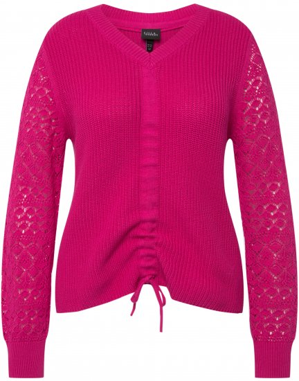 Ulla Popken Shaker Stitch Cropped Gathered Sweater Fuchsia Pink - Megztiniai ir džemperiai - 