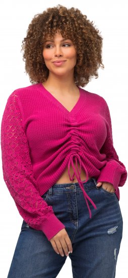 Ulla Popken Shaker Stitch Cropped Gathered Sweater Fuchsia Pink - Megztiniai ir džemperiai - 