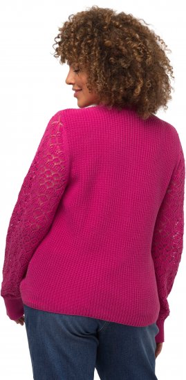Ulla Popken Shaker Stitch Cropped Gathered Sweater Fuchsia Pink - Megztiniai ir džemperiai - 