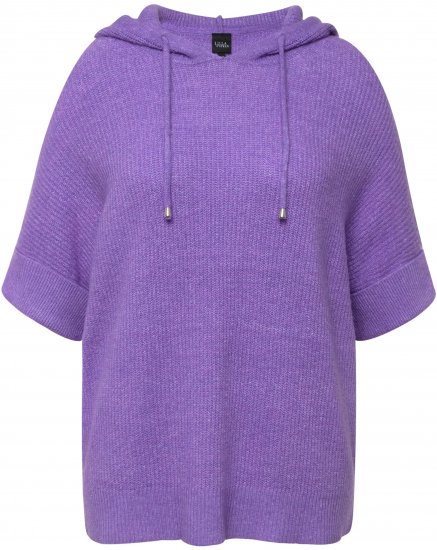 Ulla Popken Fuzzy Knit Short Sleeve Hoodie Pale Lilac - Megztiniai ir džemperiai - 
