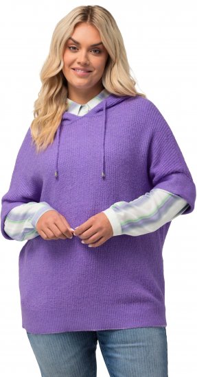 Ulla Popken Fuzzy Knit Short Sleeve Hoodie Pale Lilac - Megztiniai ir džemperiai - 