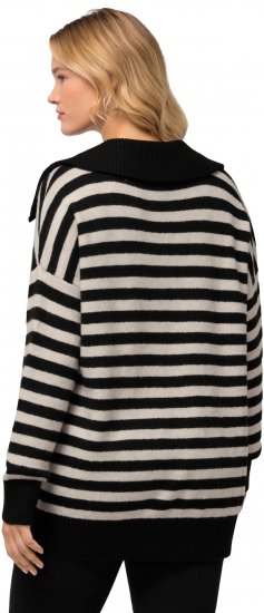 Ulla Popken Striped Troyer Collar Sweater Black - Megztiniai ir džemperiai - 