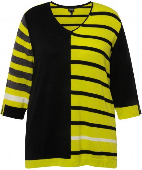 Ulla Popken Mixed Stripe 3/4 Sleeve Colorblock Sweater Apple Green - Megztiniai ir džemperiai - 