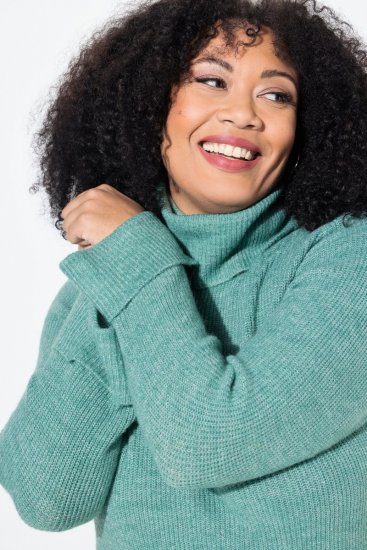 Ulla Popken Asymmetric Zipper Turtleneck Sweater Green - Megztiniai ir džemperiai - Jaukūs džemperiai ir megztiniai