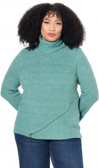 Ulla Popken Asymmetric Zipper Turtleneck Sweater Green - Megztiniai ir džemperiai - 