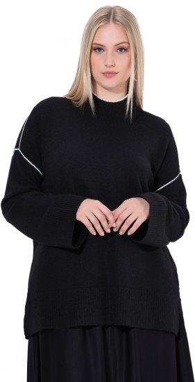 Ulla Popken Decorative Seam Contrast Color Sweater Black - Megztiniai ir džemperiai - 