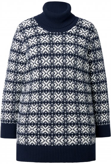 Ulla Popken Eco Cotton Geometric Snowflake Sweater Navy - Megztiniai ir džemperiai - 
