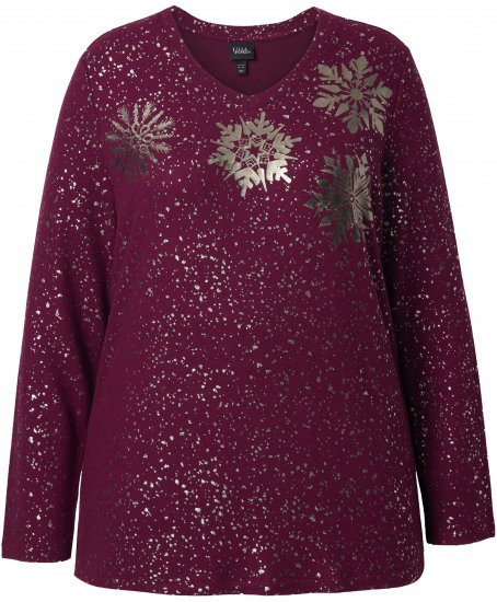 Ulla Popken Metallic Print Extra Soft Christmas Sweatshirt Dark Wine Red - Megztiniai ir džemperiai - 