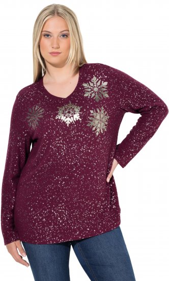 Ulla Popken Metallic Print Extra Soft Christmas Sweatshirt Dark Wine Red - Megztiniai ir džemperiai - 