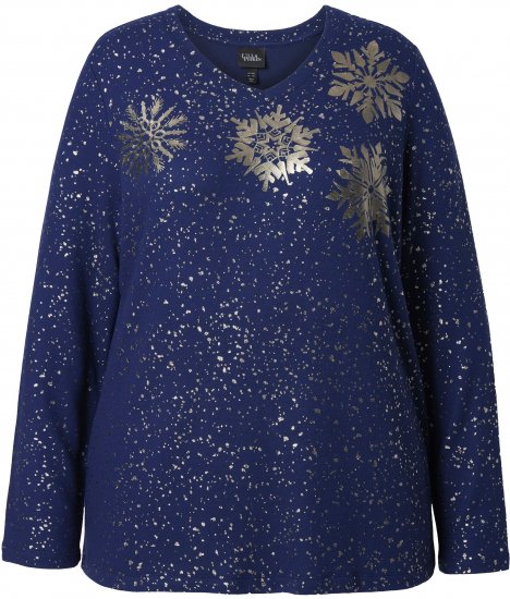 Ulla Popken Metallic Print Extra Soft Christmas Sweatshirt Ink Blue - Megztiniai ir džemperiai - 