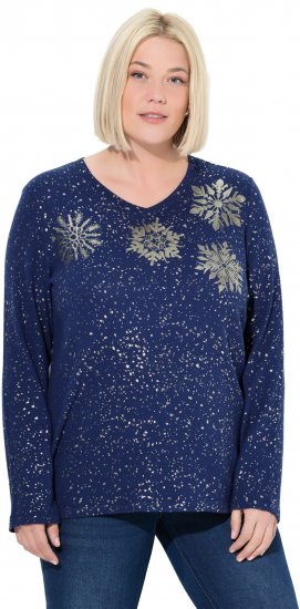 Ulla Popken Metallic Print Extra Soft Christmas Sweatshirt Ink Blue - Megztiniai ir džemperiai - 
